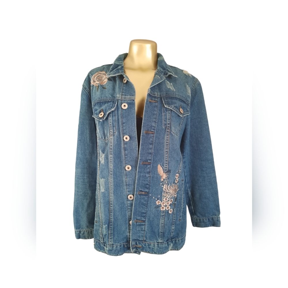 NWOT Ardene M Brodery long jean jacket